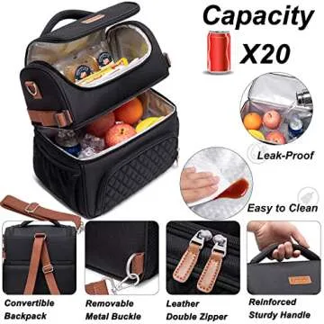 Artelaris Lunch Bag for Women, Large Double Deck Lunch Box Tote for Work, Dual Compartment Insulated Leakproof Lunchbox Cooler for Adult