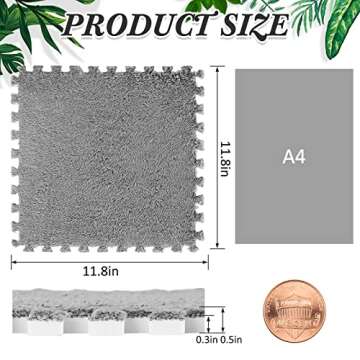 Flutesan 15 Pcs Plush Foam Floor Mat Square Interlocking Carpet Tiles with Border Fluffy Play Mat Fl...