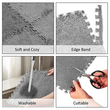 Flutesan 15 Pcs Plush Foam Floor Mat Square Interlocking Carpet Tiles with Border Fluffy Play Mat Flooring Tiles Soft Climbing Area Rugs for Home Playroom Decor 11.8''(Gray)