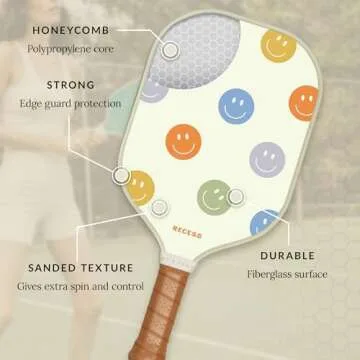 Recess Premium Pickleball Paddle, Optimist - Strong & Durable Fiberglass Surface, Lightweight, Honeycomb Core & Comfort Grip Handles - Tournament or Casual Play, USAPA Approved