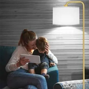 [Upgraded] LED Floor Lamp for Living Room, 3 Color Temperature Floor Lamp with Foot Switch Modern Standing Lamp Tall Pole Floor Reading Lamp for Bedroom, Study Room, Office, 9W Bulb Included, Gold
