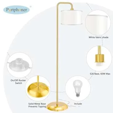 [Upgraded] LED Floor Lamp for Living Room, 3 Color Temperature Floor Lamp with Foot Switch Modern Standing Lamp Tall Pole Floor Reading Lamp for Bedroom, Study Room, Office, 9W Bulb Included, Gold