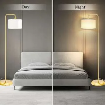 [Upgraded] LED Floor Lamp for Living Room, 3 Color Temperature Floor Lamp with Foot Switch Modern Standing Lamp Tall Pole Floor Reading Lamp for Bedroom, Study Room, Office, 9W Bulb Included, Gold