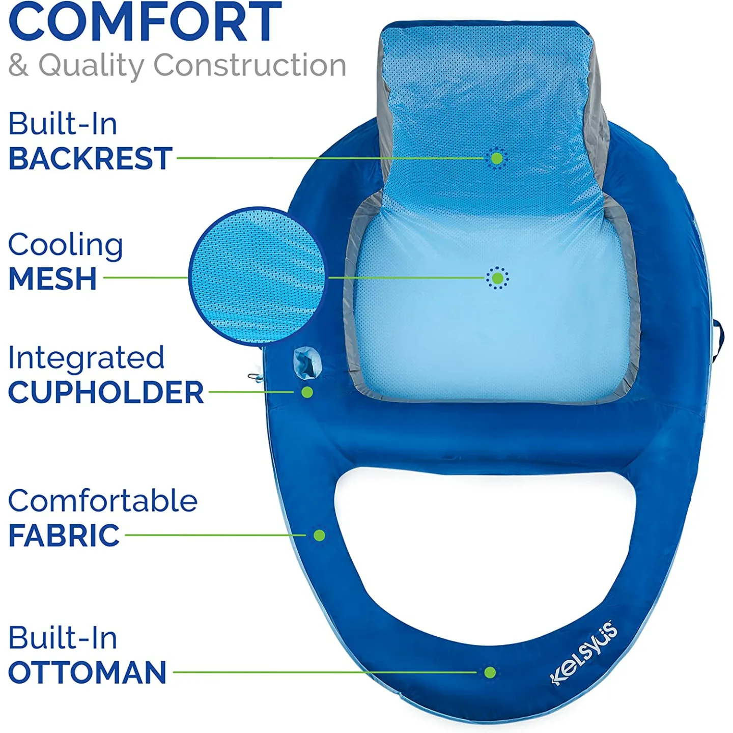 Kelsyus XL Floating Lounger - Inflatable Chair for Pool
