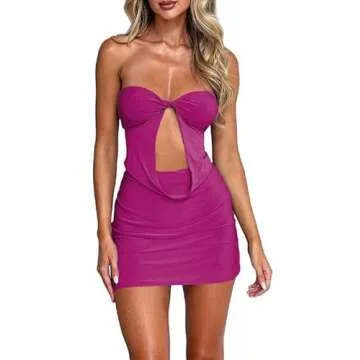 Juakoso Women Going Out Off Shoulder Tube Mini Dress Summer Sexy Bodycon Strapless Short Dress Y2k B...