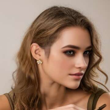 GLUBU 14K Gold Plated Statement Stud Earrings For Women Vintage Cubic Zirconia Earrings Gold Square Hammered Earrings Minimalist Geometric Jewelry