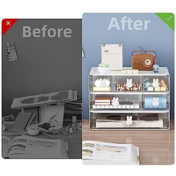 Marbrasse Desk Organizer with 6 Drawers, 3 Tier Stackable Storage Drawers Plastic Makeup Storage, Of...