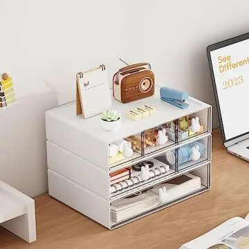 Marbrasse Desk Organizer with 6 Drawers, 3 Tier Stackable Storage Drawers Plastic Makeup Storage, Office Organizers and Storage, Desk Storage Box for Office, School, Home