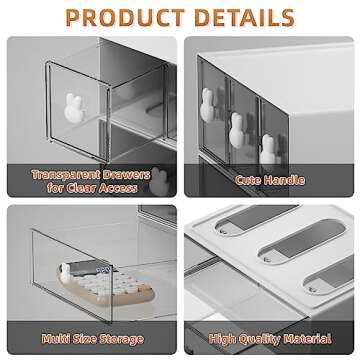 Marbrasse Desk Organizer with 6 Drawers, 3 Tier Stackable Storage Drawers Plastic Makeup Storage, Office Organizers and Storage, Desk Storage Box for Office, School, Home