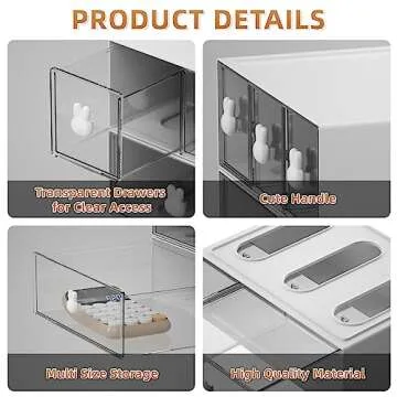 Marbrasse Desk Organizer with 6 Drawers, 3 Tier Stackable Storage Drawers Plastic Makeup Storage, Office Organizers and Storage, Desk Storage Box for Office, School, Home