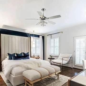 Parrot Uncle Ceiling Fans with Lights and Remote 52 Inch Bedroom Ceiling Fan with Light Crystal Chan...