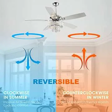 Parrot Uncle Ceiling Fans with Lights and Remote 52 Inch Bedroom Ceiling Fan with Light Crystal Chandelier Fans, Reversible Motor, Timer, Polished Chrome