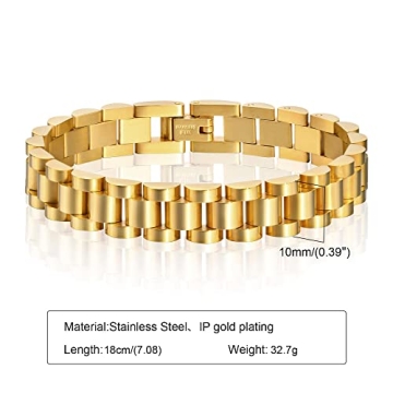 MPRAINBOW Gold Thick Link Bracelet - Elegant Stainless Steel Jewelry