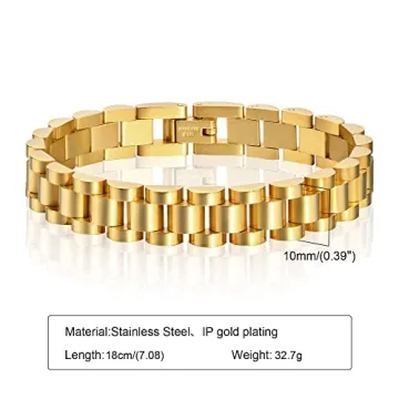 MPRAINBOW Gold Thick Link Bracelet - Elegant Stainless Steel Jewelry