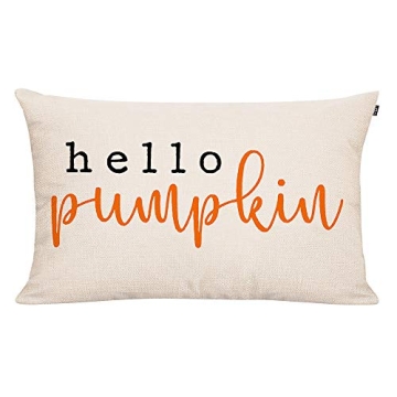 GTEXT 20x12 inch Farmhouse Hello Pumpkin Pillow Cover Long Cushion Cover Farm Decorative Couch Pillow Cases Cotton Linen Pillow Country Style