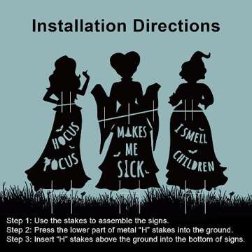 Ivenf Witch Halloween Decorations Outdoor: 3 Extra Large Black Hocus Pocus Witches, Halloween Silhouette Yard Signs with Stakes, Thick Corrugated Plastic, Outside Lawn Decor for Kids Home Party