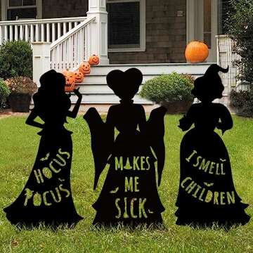 Ivenf Witch Halloween Decorations Outdoor: 3 Extra Large Black Hocus Pocus Witches, Halloween Silhouette Yard Signs with Stakes, Thick Corrugated Plastic, Outside Lawn Decor for Kids Home Party