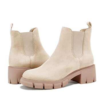 Juliet Holy Womens Lug Sole Platform Ankle Booties Chelsea Slip on Chunky Block Heel Leather Combat ...