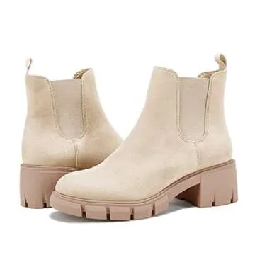 Juliet Holy Womens Lug Sole Platform Ankle Booties Chelsea Slip on Chunky Block Heel Leather Combat ...