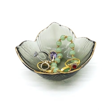 BESSKON Flower Small Ring Dish Jewelry Tray, Glass Jewelry Dish for Women, Room Aesthetic Nightstand...