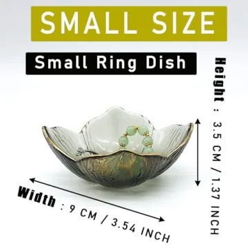 BESSKON Flower Small Ring Dish Jewelry Tray, Glass Jewelry Dish for Women, Room Aesthetic Nightstand Decor Jewelry Plate Trinket Dish, Engagement Ring Holder Dish, Bathroom Ring Bowl Key Dish Gift