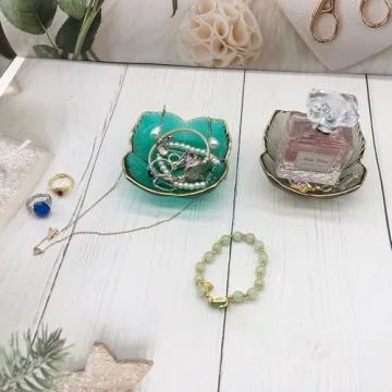 BESSKON Flower Small Ring Dish Jewelry Tray, Glass Jewelry Dish for Women, Room Aesthetic Nightstand Decor Jewelry Plate Trinket Dish, Engagement Ring Holder Dish, Bathroom Ring Bowl Key Dish Gift