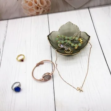 BESSKON Flower Small Ring Dish Jewelry Tray, Glass Jewelry Dish for Women, Room Aesthetic Nightstand Decor Jewelry Plate Trinket Dish, Engagement Ring Holder Dish, Bathroom Ring Bowl Key Dish Gift