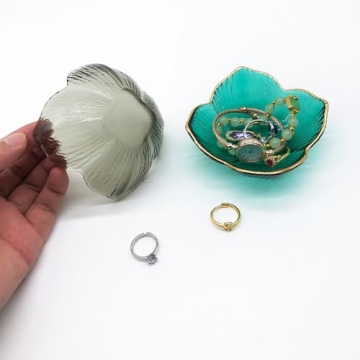 BESSKON Flower Small Ring Dish Jewelry Tray, Glass Jewelry Dish for Women, Room Aesthetic Nightstand Decor Jewelry Plate Trinket Dish, Engagement Ring Holder Dish, Bathroom Ring Bowl Key Dish Gift