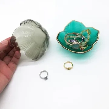BESSKON Flower Small Ring Dish Jewelry Tray, Glass Jewelry Dish for Women, Room Aesthetic Nightstand Decor Jewelry Plate Trinket Dish, Engagement Ring Holder Dish, Bathroom Ring Bowl Key Dish Gift