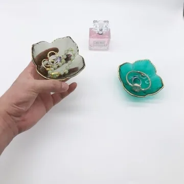 BESSKON Flower Small Ring Dish Jewelry Tray, Glass Jewelry Dish for Women, Room Aesthetic Nightstand Decor Jewelry Plate Trinket Dish, Engagement Ring Holder Dish, Bathroom Ring Bowl Key Dish Gift