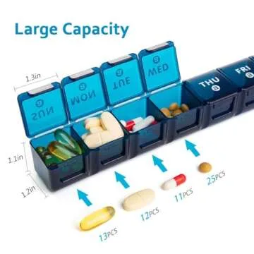 2-Pack Weekly Large Pill Organizer for Travel, 7 Day Pill Boxes and Organizer, Big Compartments Pill Case AM PM,14 Day XL Medication Organizer Dispenser for Fish Oils, Vitamin Holder Supplement