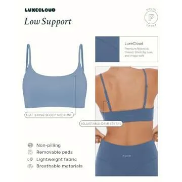 PAVOI ACTIVE LuxeCloud Collection | Women's Lounge Athleisure Low Support Scoop Padded Adjustable Straps Sports Bra | Small, Sky