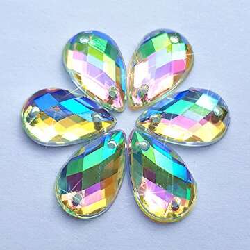 300Pcs 0.31x0.51″ Drop Shape Crystal Yellow Clear Acrylic Sew On Rhinestones Flatback Sewing Stones for Clothes Dress Crafts Garments Accessories (AB)