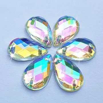 300Pcs 0.31x0.51″ Drop Shape Crystal Yellow Clear Acrylic Sew On Rhinestones Flatback Sewing Stones for Clothes Dress Crafts Garments Accessories (AB)