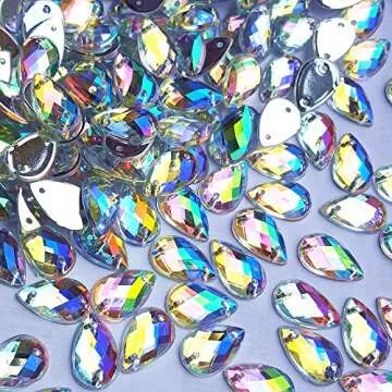 300Pcs 0.31x0.51″ Drop Shape Crystal Yellow Clear Acrylic Sew On Rhinestones Flatback Sewing Stones for Clothes Dress Crafts Garments Accessories (AB)