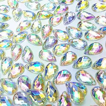 300Pcs 0.31x0.51″ Drop Shape Crystal Yellow Clear Acrylic Sew On Rhinestones Flatback Sewing Stones for Clothes Dress Crafts Garments Accessories (AB)