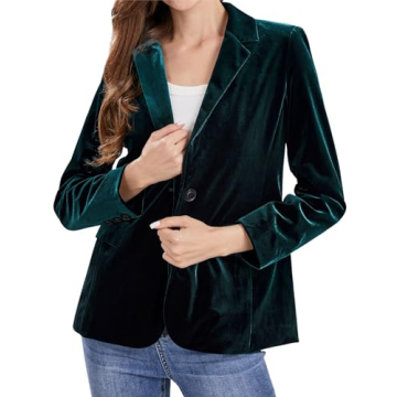 CHARTOU Women 1 Button Fitted Velvet Blazer Jacket Business Suit Jacket Work Office Notched Collar (...