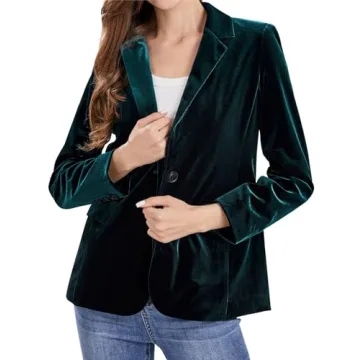CHARTOU Women 1 Button Fitted Velvet Blazer Jacket Business Suit Jacket Work Office Notched Collar (...