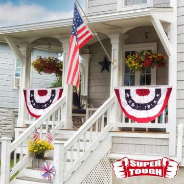 Super Tough 18in x 36in Patriotic Bunting Flag - Traditional Polyester American Pleated Fan Flag wit...