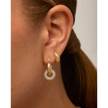 PAVOI Rhodium Plated Convertible Chunky Hoop Earrings - CZ Elegant Design for Stylish Women