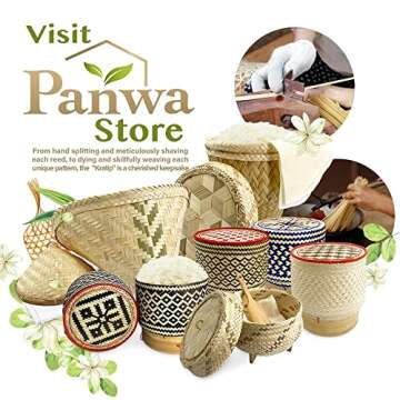 PANWA Traditional Sticky Rice Cooking Steamer Basket Wicker Lid Handcrafted “Universal Fit for all Large” Wing and Round Baskets
