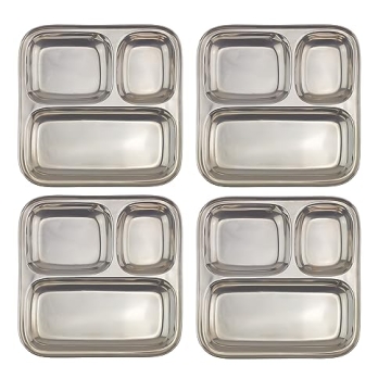 Durable Stainless Steel Divided Plates - Perfect for Kids and Portion Control