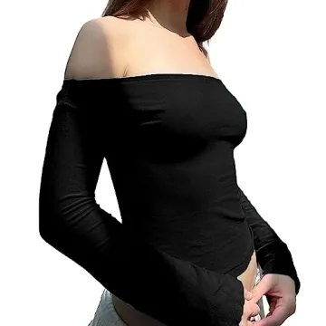 HOXIJIA Off Shoulder Long Sleeve Top for Women