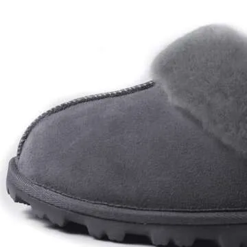 WaySoft Genuine Australian Sheepskin Women Slippers, 100% Shearling Hard Bottom Slippers for Women Indoor and Outdoor Warm Fuzzy Wool Slippers