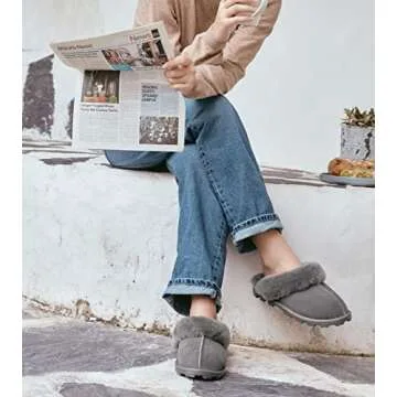 WaySoft Genuine Australian Sheepskin Women Slippers, 100% Shearling Hard Bottom Slippers for Women Indoor and Outdoor Warm Fuzzy Wool Slippers