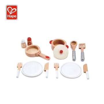Hape Cook & Serve Set | 13-Piece Wooden Cooking Toy