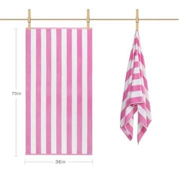 LULUHOME Large Oversized Beach Towel - Big Cotton Towel 36 x 70 Inch Striped Pool Towel, Large Cabana Soft Swimming Towel for Adult Men Women,Pink