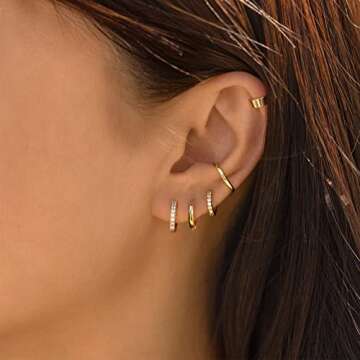 Gold Hoop Earrings Set – 14K Huggie Minimalist Jewelry
