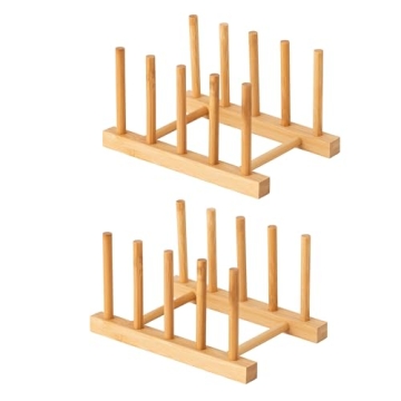 HBlife Bamboo Dish Drying Rack - 2pcs Sturdy Kitchen Organizer