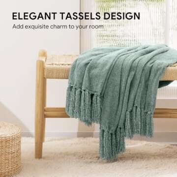RECYCO Throw Blanket Soft Cozy Chenille Throw Blanket with Fringe Tassel for Couch Sofa Chair Bed Li...